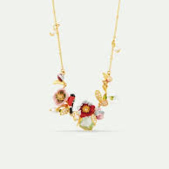 Les Nereides Hellebore flower snowdrops bullfinch and mistletoe necklace